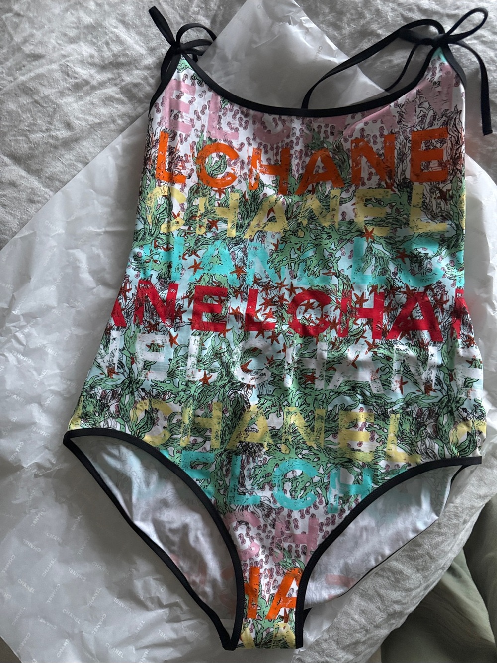 Chanel Graffiti coco beach 2026 One-Piece Swimsuit with Logo Print